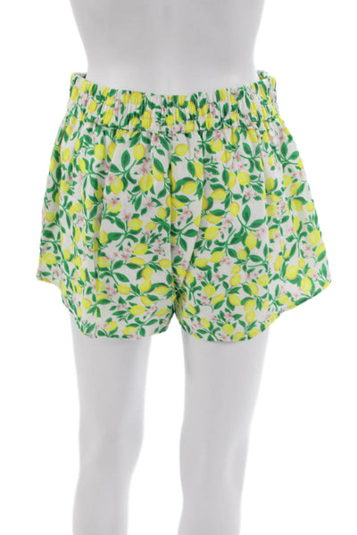 Cami NYC Women Casual Linen Floral Drawstring Shorts White Lemon Size S