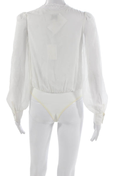 Cami NYC Womens Silk V Neck Long Sleeve One Piece Bodysuit White Size 2XS