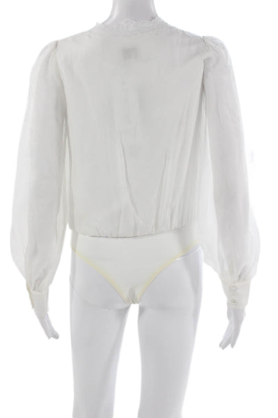 Cami NYC Womens White Silk V Neck One Piece Bodysuit Long Sleeve Size XS