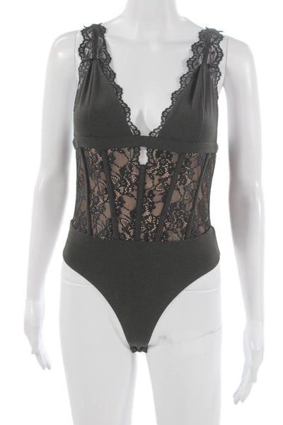 Cami NYC Womens One Piece Bodysuit V Neck Sleeveless Black Nylon Size XS