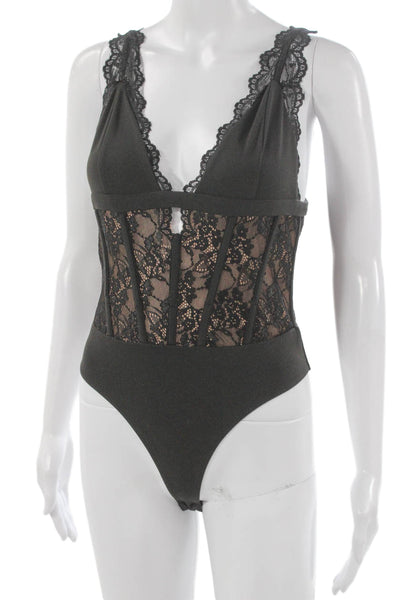 Cami NYC Womens One Piece Bodysuit V Neck Sleeveless Black Nylon Size XS
