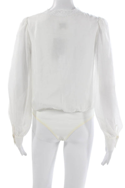 Cami NYC Women Silk White V Neck Long Sleeve One Piece Bodysuit Size S