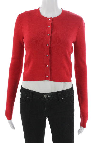 Cami NYC Women Cardigan Red Crew Neck 80% Cotton Long Sleeve Size 2XS