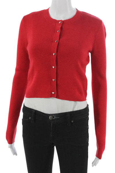 Cami NYC Women Cardigan Red Crew Neck 80% Cotton Long Sleeve Size 2XS