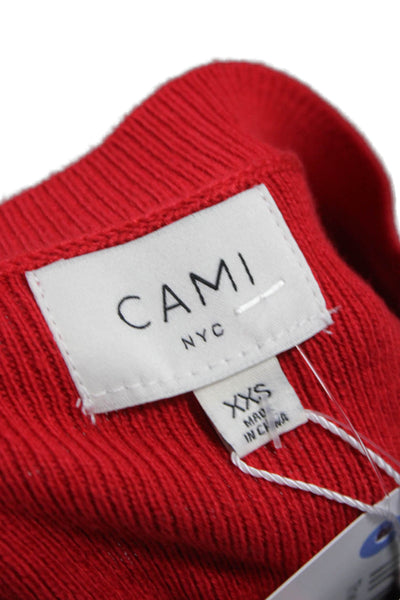 Cami NYC Women Cardigan Red Crew Neck 80% Cotton Long Sleeve Size 2XS