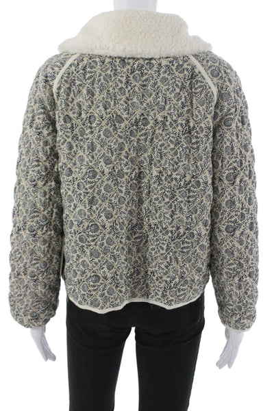 The Great Women Quilted Jacket Beige Cotton Floral Button Long Sleeve Size 1