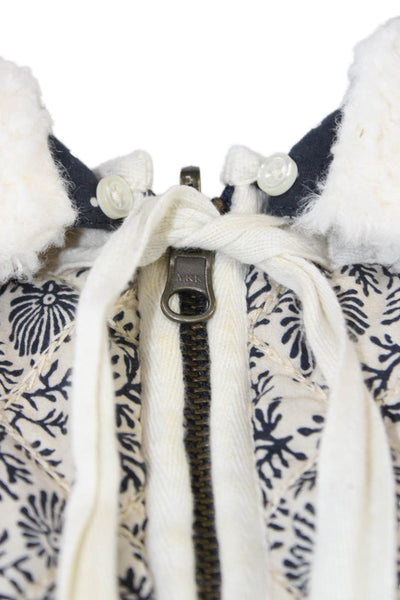 The Great Women Quilted Jacket Beige Cotton Floral Button Long Sleeve Size 1