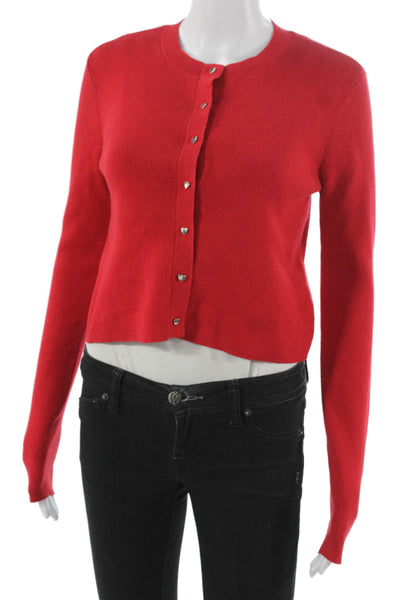 Cami NYC Womens Red Cardigan Long Sleeve Round Neck Cotton Wool Size XS