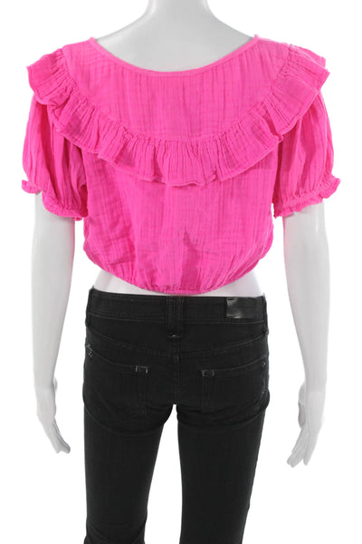 Love Shack Fancy Women Cropped Pink Cotton Blouse Short Sleeve Size S