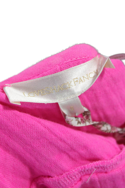 Love Shack Fancy Women Cropped Pink Cotton Blouse Short Sleeve Size S