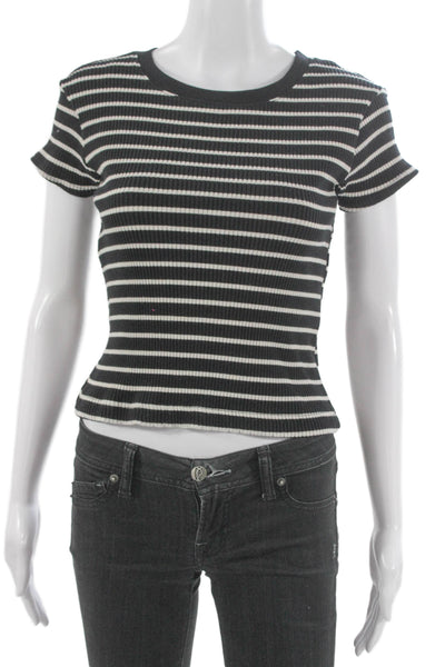 Perfect White Tee Women Basic Black Striped Crew Short Sleeve T-Shirt Size XS