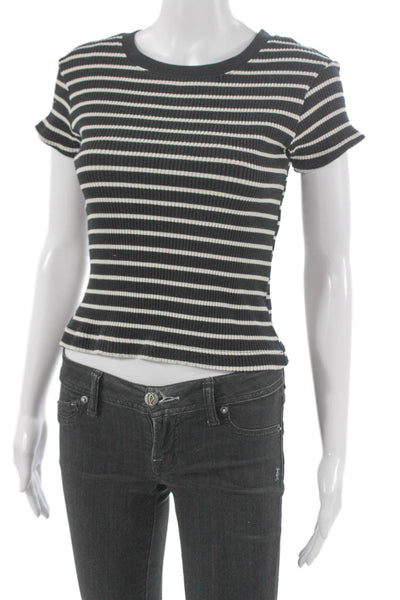Perfect White Tee Women Basic Black Striped Crew Short Sleeve T-Shirt Size XS