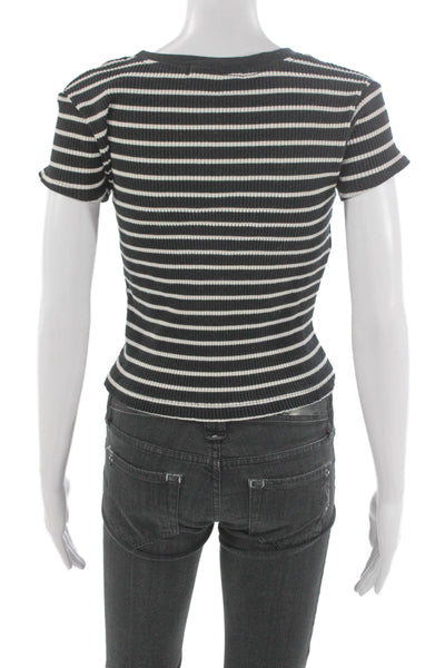 Perfect White Tee Women Basic Black Striped Crew Short Sleeve T-Shirt Size XS