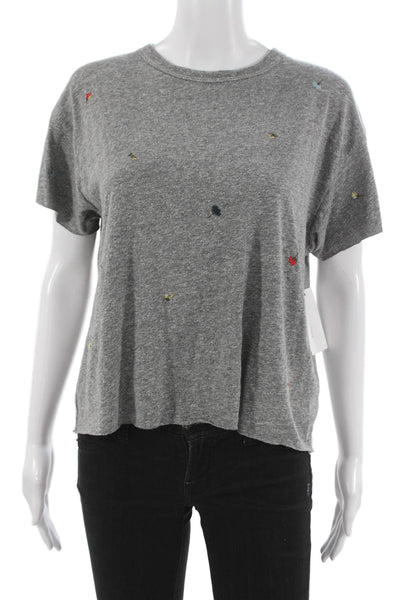 The Great Womens Basic Gray Crew Neck Short Sleeve T-Shirt Size 0