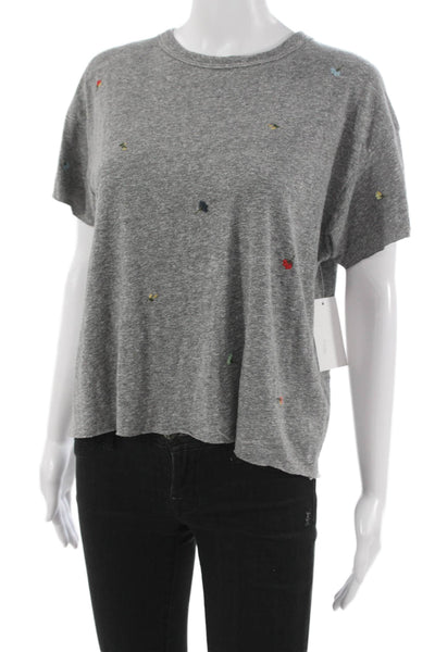 The Great Womens Basic Gray Crew Neck Short Sleeve T-Shirt Size 0