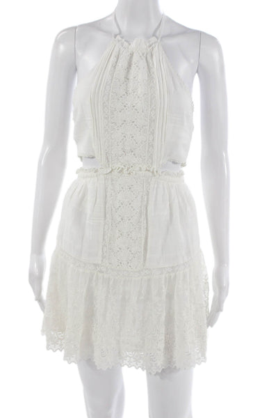 Love Shack Fancy Womens Mini Halter Cotton Tie Waist Boho White Dress Size XS