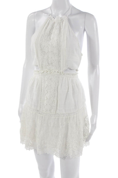 Love Shack Fancy Womens Mini Halter Cotton Tie Waist Boho White Dress Size XS