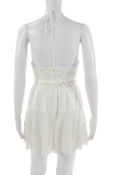 Love Shack Fancy Womens Mini Halter Cotton Tie Waist Boho White Dress Size XS