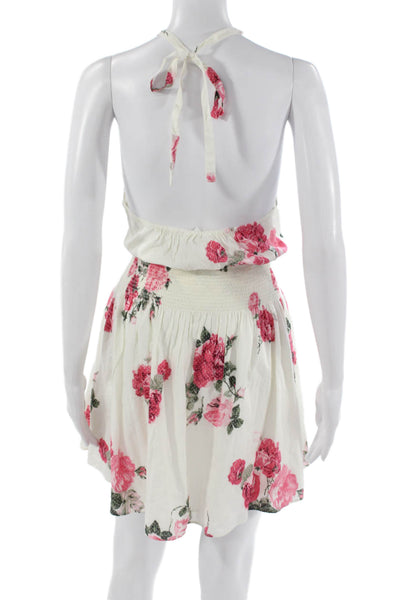 Love Shack Fancy Women Mini Halter Floral Tie Dress Cotton Size S