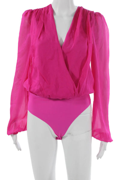 Cami NYC Womens Silk V Neck Long Sleeve One Piece Pink Size XS