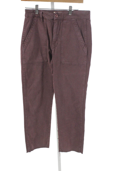 Amo Womens Ankle Pants Purple High Rise Button Closure Size 26