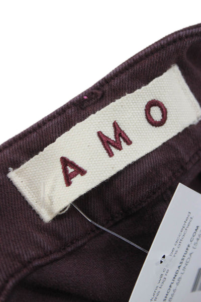 Amo Womens Ankle Pants Purple High Rise Button Closure Size 26