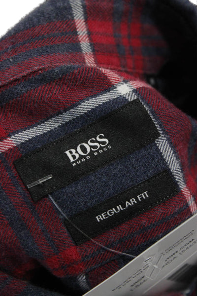 Boss Hugo Boss Mens Cotton Plaid Regular Fit Button Down Shirt Red Size M