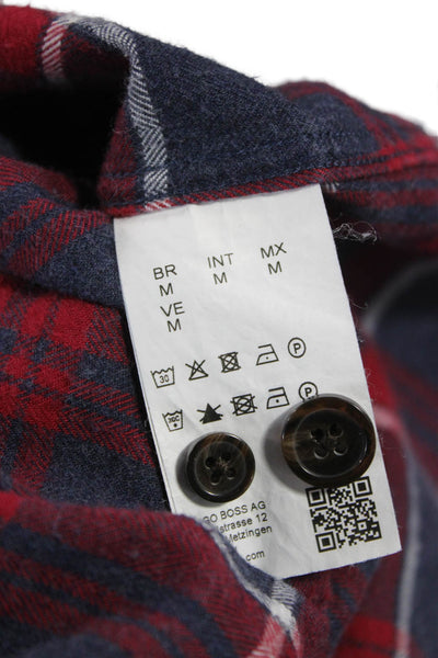 Boss Hugo Boss Mens Cotton Plaid Regular Fit Button Down Shirt Red Size M
