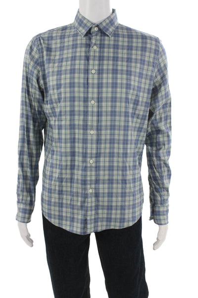 Faherty Brand Mens Cotton Plaid Long Sleeve Button Down Shirt Blue Size M
