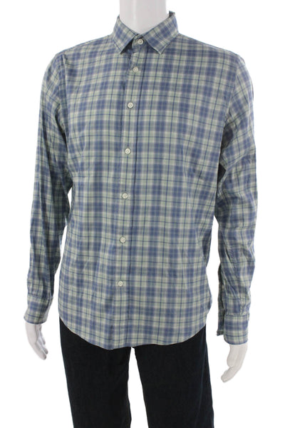 Faherty Brand Mens Cotton Plaid Long Sleeve Button Down Shirt Blue Size M