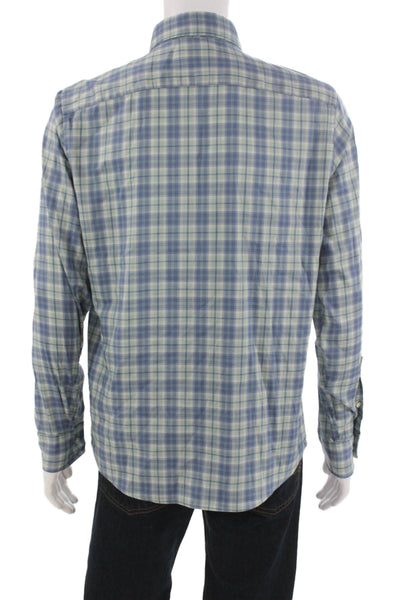 Faherty Brand Mens Cotton Plaid Long Sleeve Button Down Shirt Blue Size M