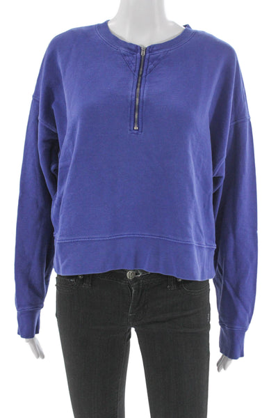 Amo Women Blue Pima Cotton Pullover Sweatshirt Crew Neck Long Sleeve Size M