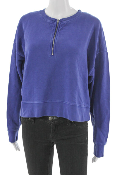 Amo Women Blue Pima Cotton Pullover Sweatshirt Crew Neck Long Sleeve Size M