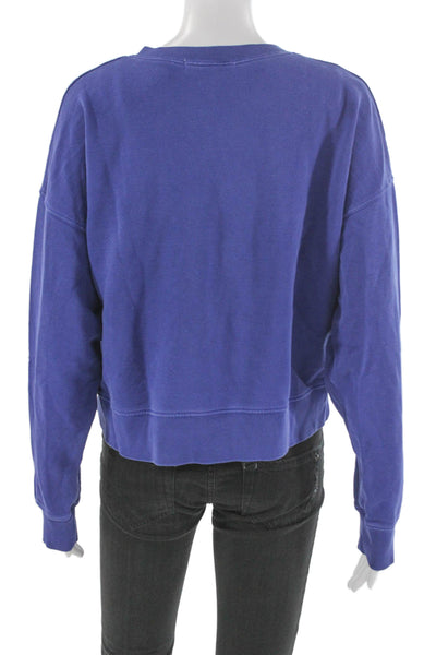 Amo Women Blue Pima Cotton Pullover Sweatshirt Crew Neck Long Sleeve Size M