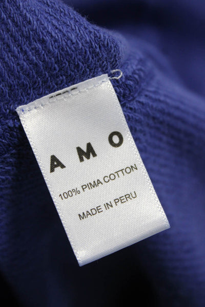 Amo Women Blue Pima Cotton Pullover Sweatshirt Crew Neck Long Sleeve Size M