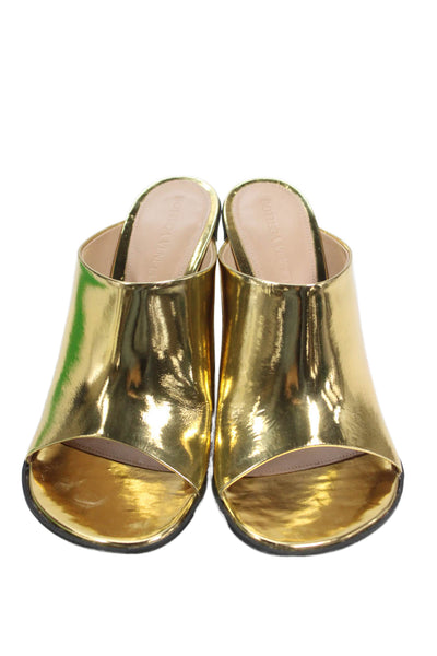 Bottega Veneta Womens Atomic Sandals Reflective Leather Shoes Gold Size 8