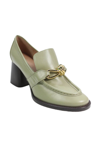 Bottega Veneta Womens Crinkled Leather Travertine Heels Shoes Green Size 8