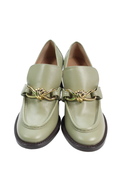 Bottega Veneta Womens Crinkled Leather Travertine Heels Shoes Green Size 8
