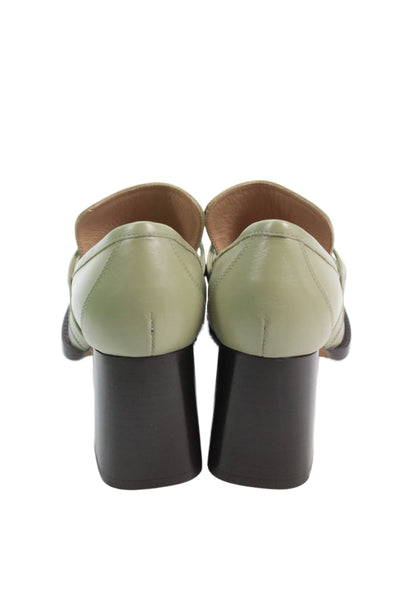 Bottega Veneta Womens Crinkled Leather Travertine Heels Shoes Green Size 8