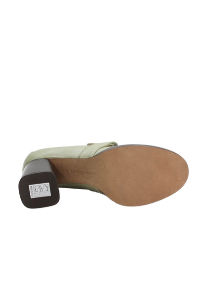 Bottega Veneta Womens Crinkled Leather Travertine Heels Shoes Green Size 8