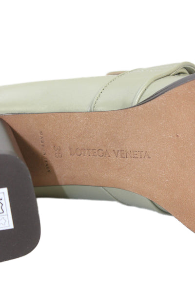 Bottega Veneta Womens Crinkled Leather Travertine Heels Shoes Green Size 8