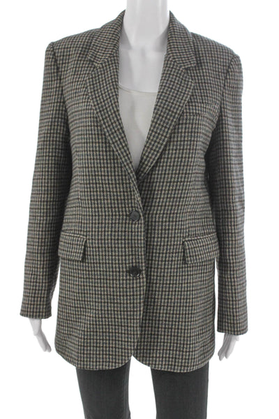 Zara Women Multicolor Houndstooth Wool Blazer Button Long Sleeve Size S