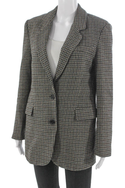 Zara Women Multicolor Houndstooth Wool Blazer Button Long Sleeve Size S