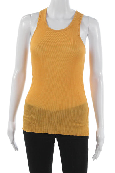 Vince Women Basic Sleeveless Tank Yellow Round Neck 100% Cotton Size M