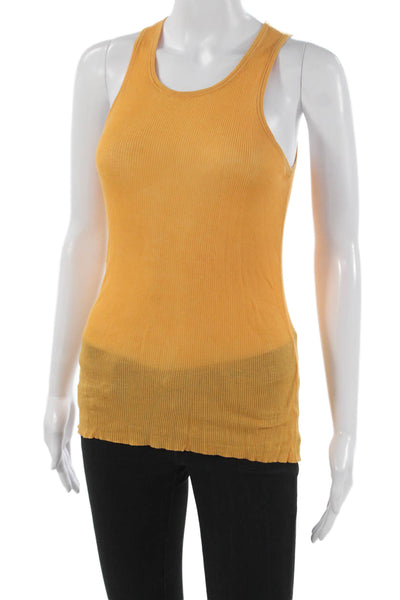 Vince Women Basic Sleeveless Tank Yellow Round Neck 100% Cotton Size M