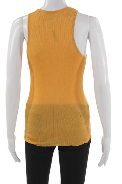 Vince Women Basic Sleeveless Tank Yellow Round Neck 100% Cotton Size M