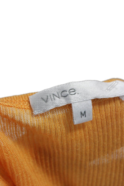 Vince Women Basic Sleeveless Tank Yellow Round Neck 100% Cotton Size M