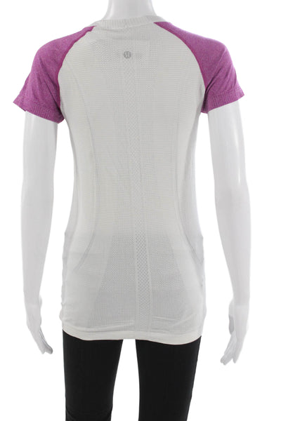 Lululemon Women White Striped Viscose Basic T-Shirt Short Sleeve Size S