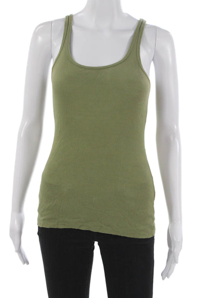 Vince Women Basic Tank Green Cotton Scoop Neck Sleeveless Solid Size S