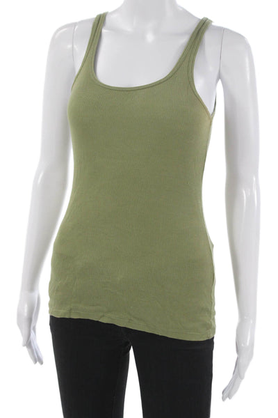 Vince Women Basic Tank Green Cotton Scoop Neck Sleeveless Solid Size S